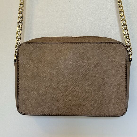 MICHAEL KORS Women Jet Set East West Crossbody Saffiano Tan Leather Purse Bag - Picture 3 of 16